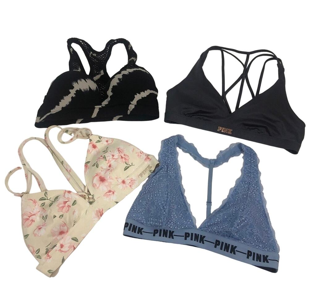 Victoria's Secret pink bralette bundle of 3 pink blue & black size large